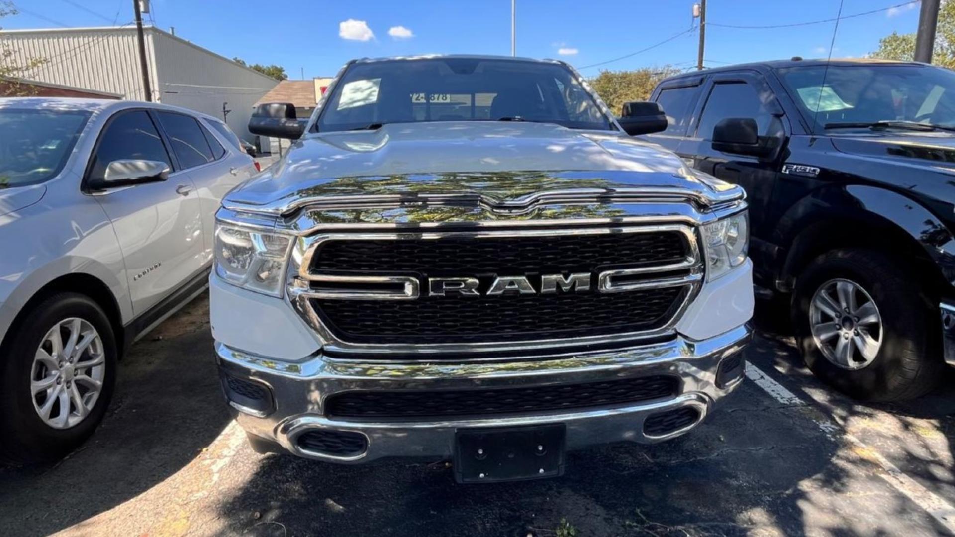 2019 white RAM 1500 Tradesman Quad Cab 4WD (1C6RRFCG4KN) with an 3.6L V6 DOHC 24V engine, 8A transmission, located at 945 E. Jefferson Blvd, Dallas, TX, 75203, (214) 943-7777, 32.752514, -96.811630 - Photo#1