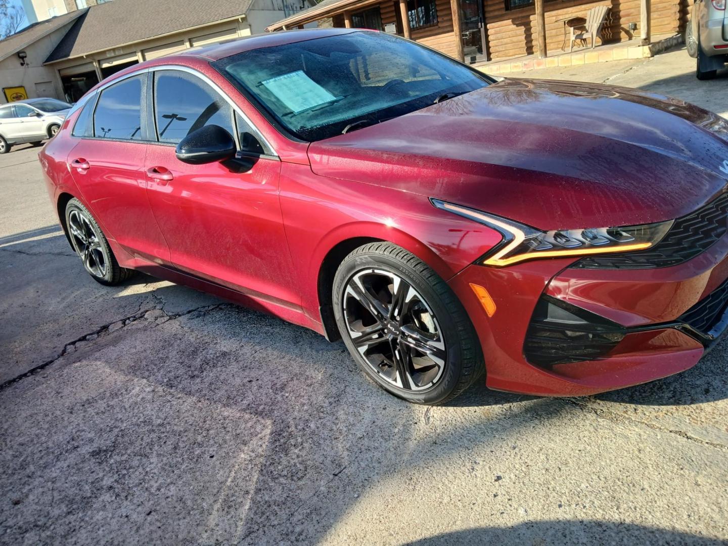 2022 Red /Black Kia K5 GT-Line (5XXG64J22NG) with an 1.6L L4 DOHC 16V engine, 8A transmission, located at 945 E. Jefferson Blvd, Dallas, TX, 75203, (214) 943-7777, 32.752514, -96.811630 - Photo#2